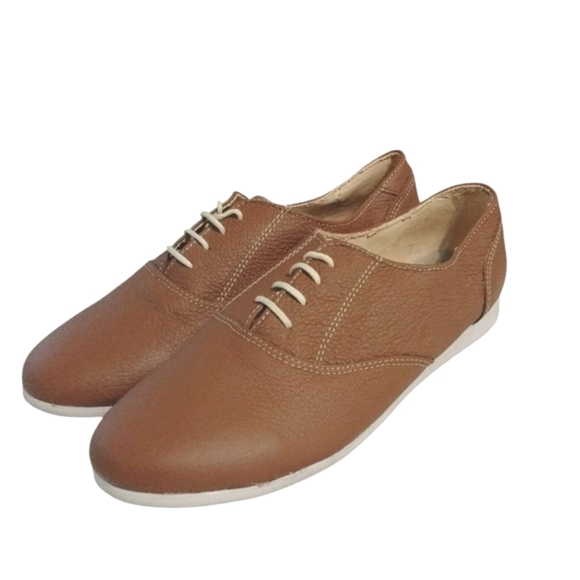 NEW CHARLESTON SHOE CO. Light Brown Leather Lace Up Loafers Tan Flats Sz 7 - Picture 10 of 10